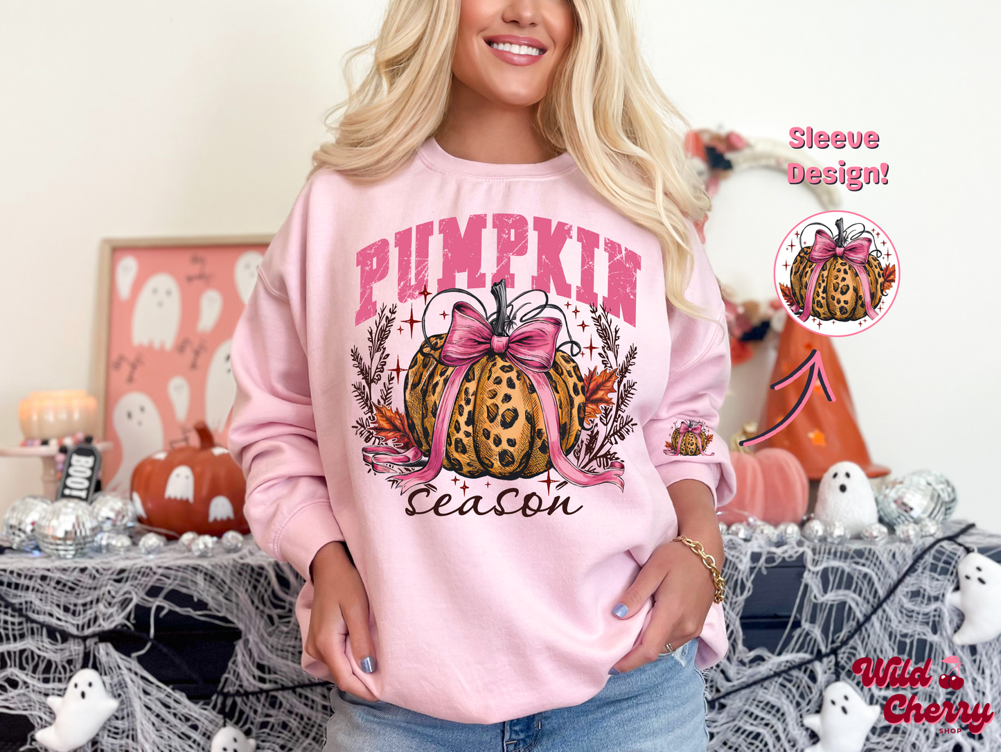 Coquette Pink Cheetah Pumpkin Season Sweatshirt