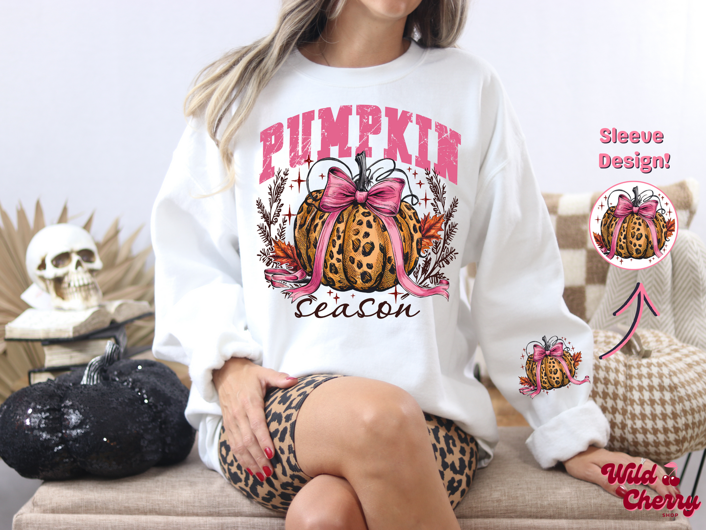 Coquette Pink Cheetah Pumpkin Season Sweatshirt